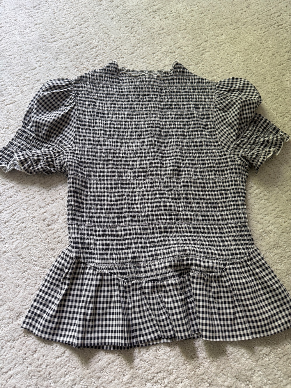 Reformation Black and White Smocked Gingham Peplum Top - Picture 2 of 3